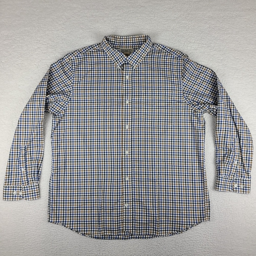 Duluth Shirt Mens 2XL XXL Blue Green Brown Check Trim‎ Fit Dress Button Down